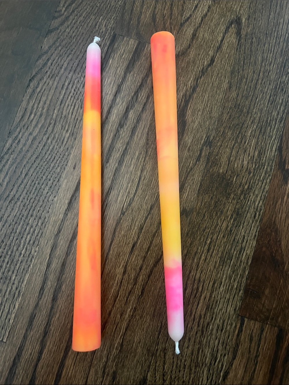 Set of 2 rainbow marble candles Sunset